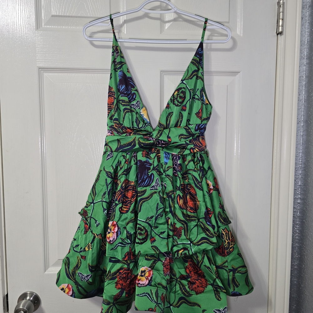 Green Floral V-Neck Dress - Picture 2 of 6